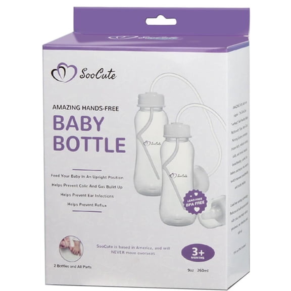 Hands-Free Baby Bottle - Anti-Colic Nursing System 9 oz Baby Bottle with Fast Flow Nipple/Teat 3m+ with Tube Straw Feeding System for Toddler 1 Year+ (2 Bottles - Soo Cute)