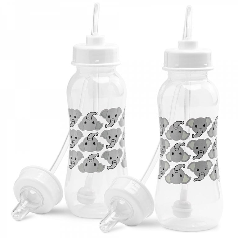 Hands-Free Baby Bottle - Anti-Colic Self Feeding Baby Bottle System 9 oz (2  Pack - Elephant)