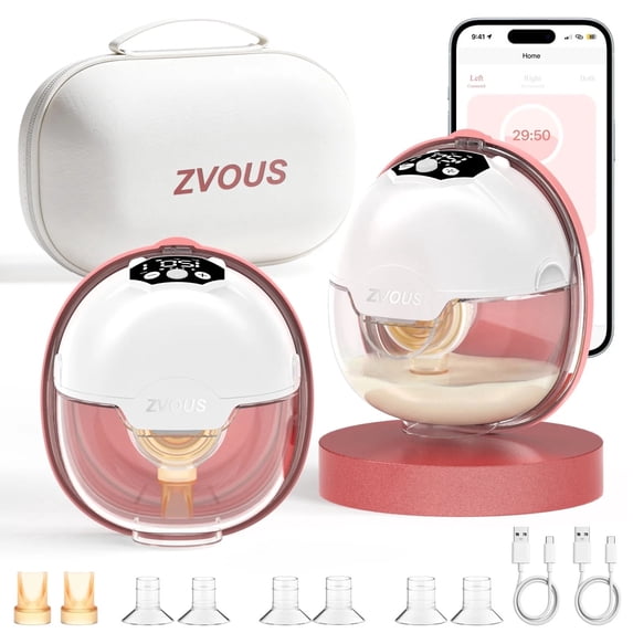 Zvous Hands Free Breast Pump, Smart APP Portable Breast Pump with Leak-Proof Design, 4 Modes & 15 Levels with 17/19/21mm Flange Inserts