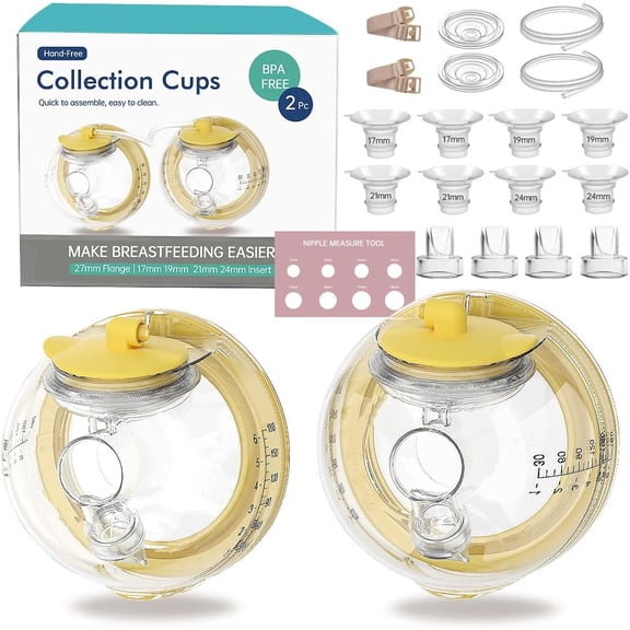 Hands-Free Collection Cups Compatible with S1 S2 S9, Replace Breast Pump Kits Compatible with Breast Pumps, 27mm Flange + 17/19/21/24mm Inserts