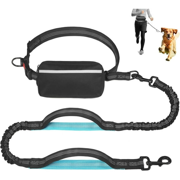Hands Free Dog Lead with Adjustable Waist Belt for Medium Large Dogs, Waist Dog Lead for Running, Walking, Jogging, Hiking with Dual Handles and Durable Bungee