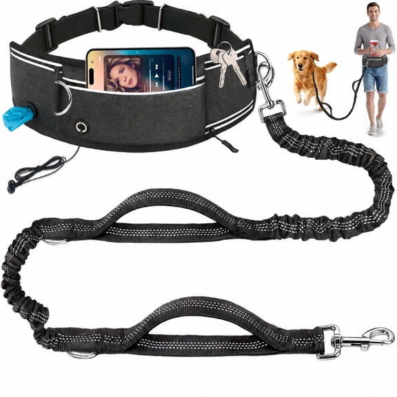 Hands Free Dog Leash, 240LB Heavy Duty Retractable with Partitioned Pouch Adjustable Waist Belt for Walking Running Jogging Hiking Biking Training for Medium/Large 25-120LBS Dog(Not for<25LBS)