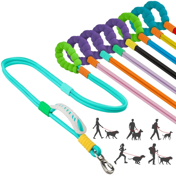 Hands Free Dog Leash, 5FT Adjustable Waist & Crossbody Leashes, Dual Padded Two Handles Heavy Duty Lead for Large Medium Dogs Walking Running Training Jogging, Double Nylon Rope (Green)