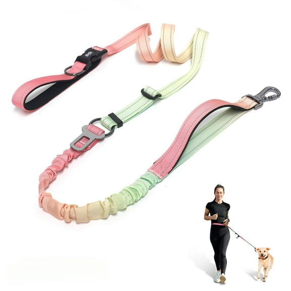 Hands Free Dog Leash, Adjustable Heavy Duty Bungee Waist Leash Belt for Medium Large Dogs Walking Running Hiking with Reflective