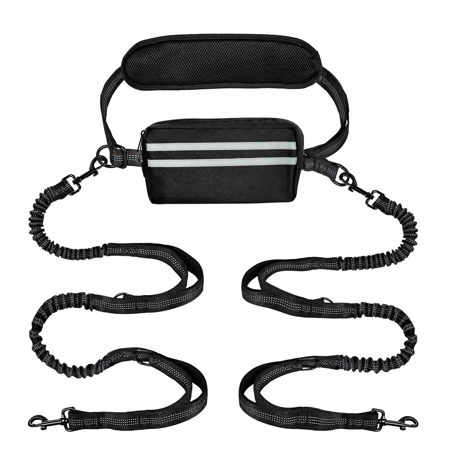 Hands Free Dog Leash for Dogs, Waist Leash for Dog Walking-Double and Single Dog Leashes for Medium and Large Breeds-Pouch & Lumbar Support, Adjustable Waist Belt, Retractable Bungee,Padded Handles
