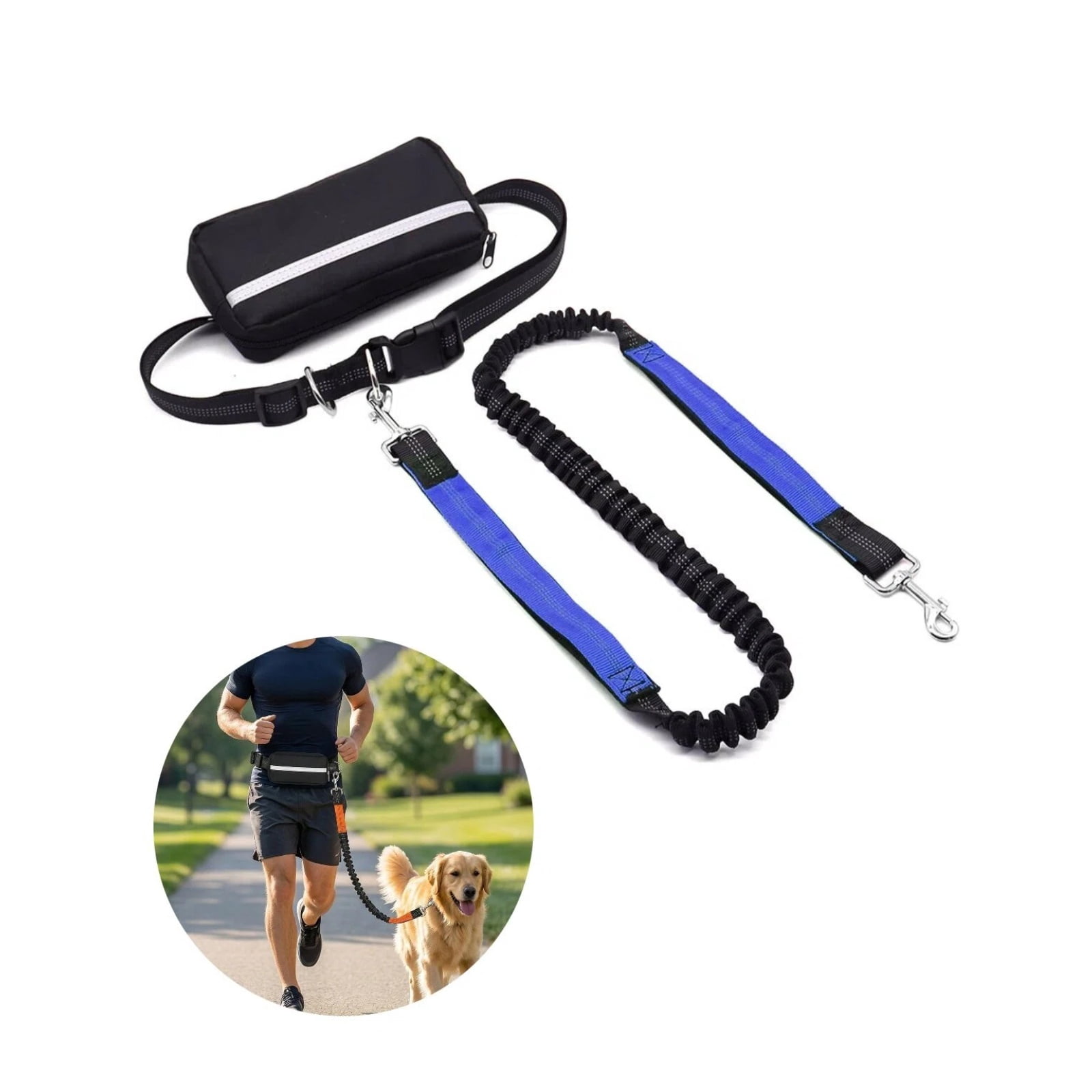 Hands Free Dog Leash with Pouch, Adjustable Waist Leash for Dog Walking, Running Leashes for Medium Large Dogs, Waist Dog Leashes with Dual Handles and Durable Bungee for Jogging Hiking