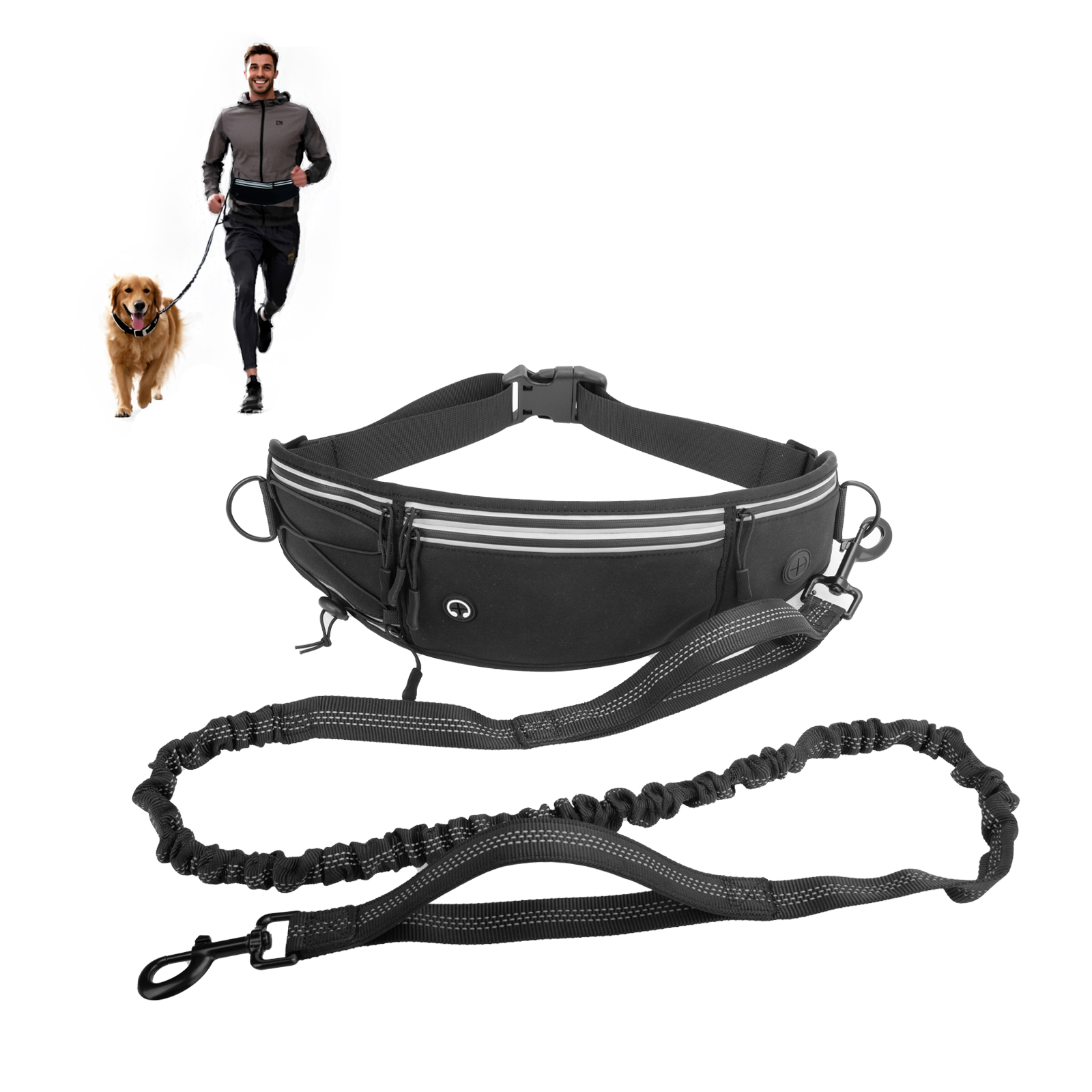 Hands Free Dog Leash with Pouch, Waist Leash for Dog Walking Bungee Leashs Reflective Dual Padded Handles, Running leashe for Dogs Large & Medium Dogs