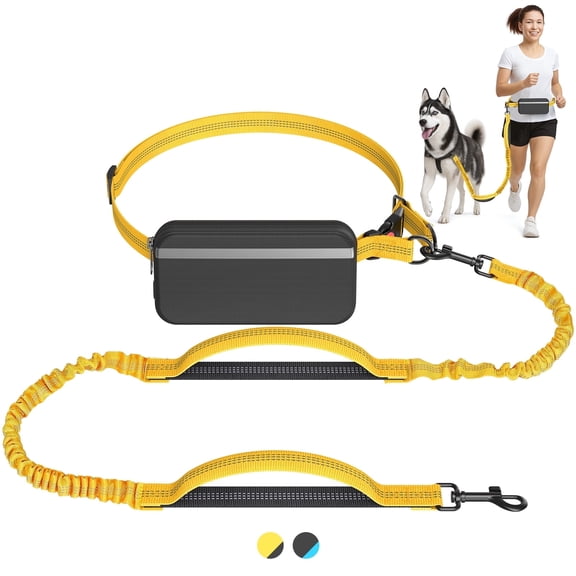 Hands Free Dog Leash for Running Jogging Walking with Zipper Pouch, Retractable Bungee Pet Leash Belt with Dual Padded Handles for Large Medium Dogs Adjustable Reflective Waist Belt