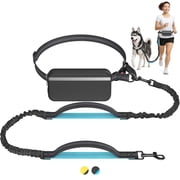 LAKWAR Hands Free Dog Leash for Running Jogging Walking with Zipper Pouch, Retractable Bungee Pet Leash Belt with Dual Padded Handles for Large Medium Dogs, Adjustable Reflective Waist Belt
