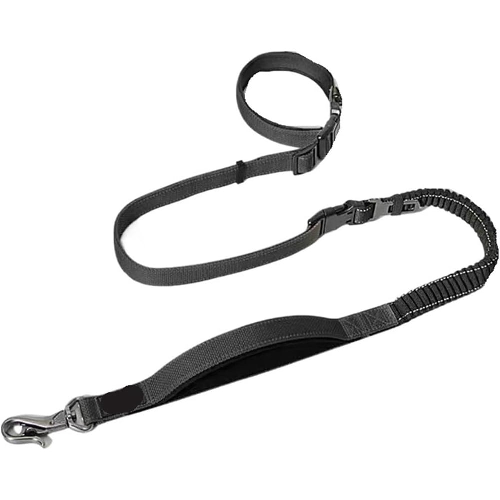 Hands Free Dog Leash for Walking Running with Safety Car Seat Belt Shock Absorbing Bungee Leash with Padded Handle (Black)