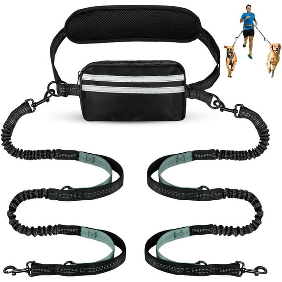 Hands Free Dog Leash with Pouch, Double Leash for Two Dogs, Retractable Dog Leashes with Double Padded Handles, for Running, Walking Accessories