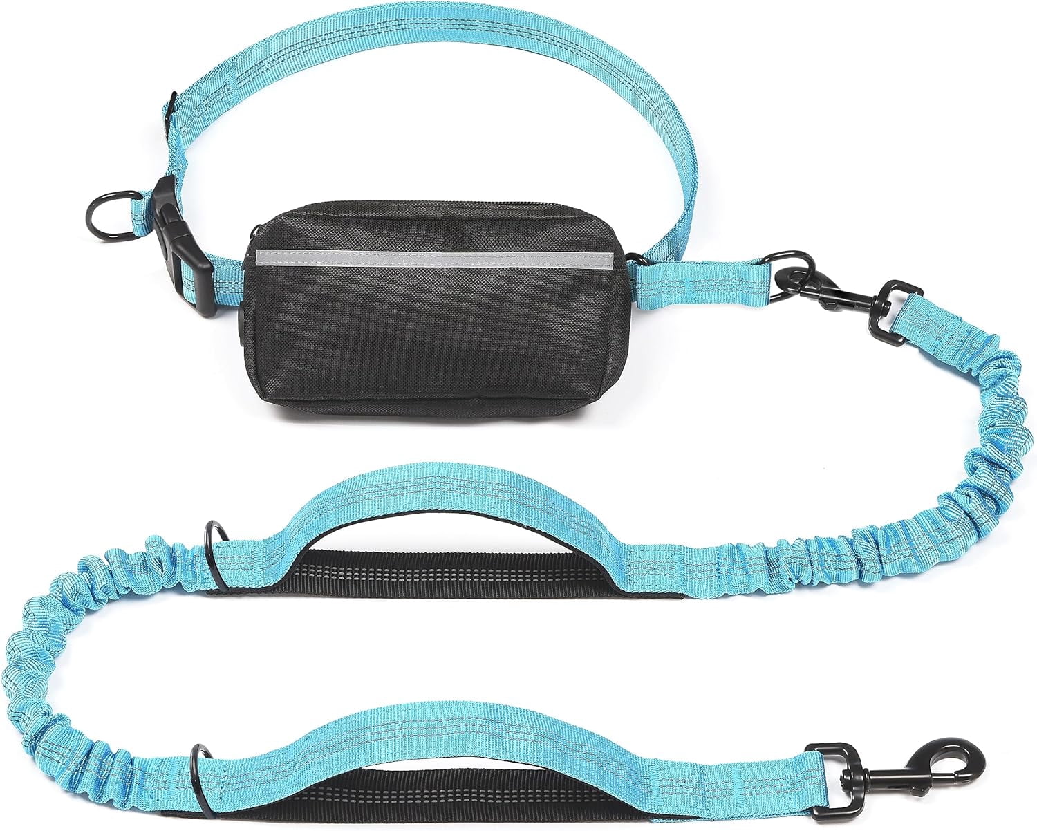Hands Free Dog Leash with Zipper Pouch, Dual Padded Handles and Durable Bungee for Walking, Jogging and Running Your Dog (Large, 25-120 lbs, Blue)