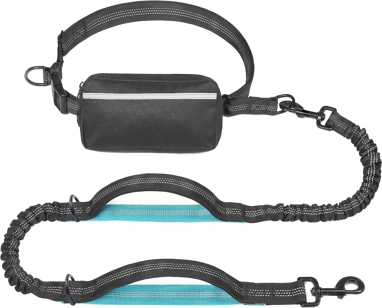 Hands Free Dog Leash with Zipper Pouch, Dual Padded Handles and Durable Bungee for Walking, Jogging and Running Your Dog (Large, 25-120 lbs, Emerald)
