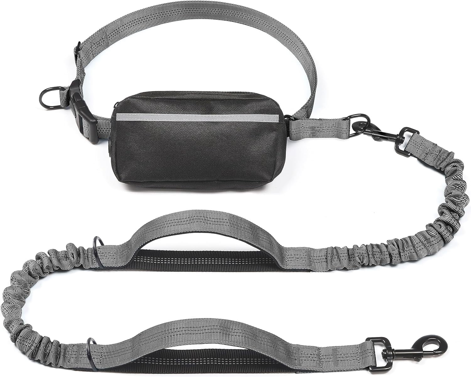 Hands Free Dog Leash with Zipper Pouch, Dual Padded Handles and Durable Bungee for Walking, Jogging and Running Your Dog (Large, 25-120 lbs, Grey)