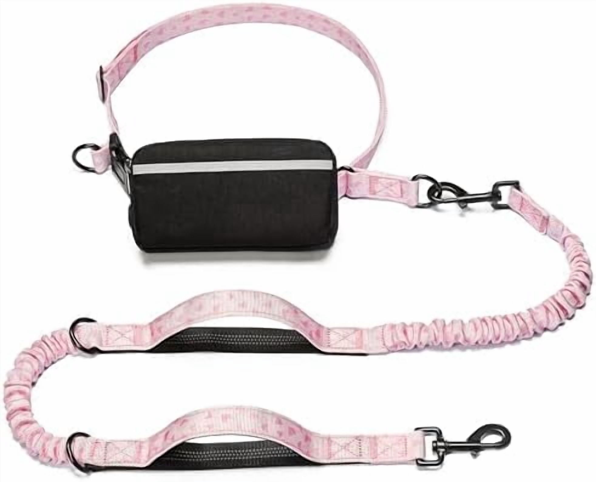 Hands Free Dog Leash with Zipper Pouch, Dual Padded Handles and Durable Bungee for Walking, Jogging and Running Your Dog (Pink Heart, Large)