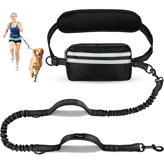 Hands Free Dog Leash with Zipper Pouch, Dual Padded Handles and Durable Bungee for Walking, Jogging and Running Your Dog