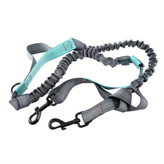 Hands Free Dog Running Leash with Adjustable Waist Belt, Dual Handle Elastic Bungees Retractable Rope for Small and Medium Dogs, Walking Hiking Biking (Blue, 25-150lb)