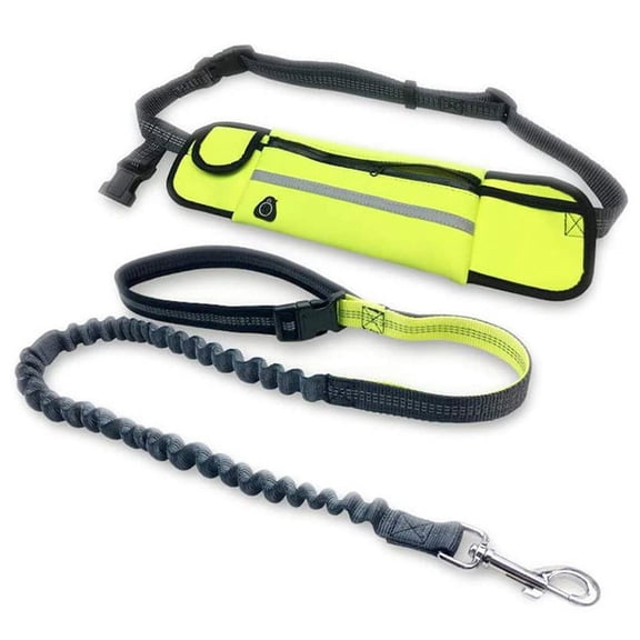Hands Free Dog Running Leash with Zipper Pouch, Elastic Bungees Retractable Rope for Small Medium and Large Dogs, Waist Bag Pack Carry All Phones Money for Walking Hiking Biking