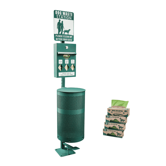Hands-Free Dog Waste Station Outdoor with Pedal - Dog Waste Disposal System & Bag Dispenser for Park & Trails - Rust Proof Doggie Station - Night Glowing Sign | 800 Pet Waste Bags & 100 Can Liners