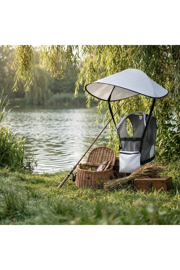 Hands Free Fishing Umbrella Hat, Large Foldable Sun Shade Umbrella with Shoulder Straps and Storage Pocket, Portable Camping Umbrella for Golf Hiking Beach Backyard