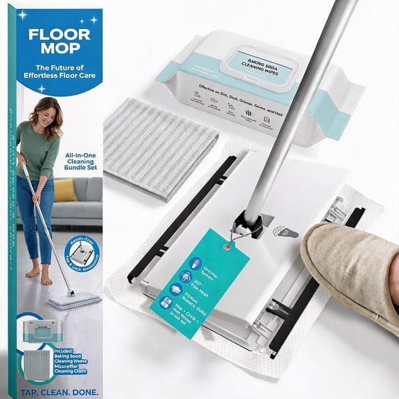 Hands-Free Flat Floor Sweeper Mop with Foot-Operated Pad Lock
