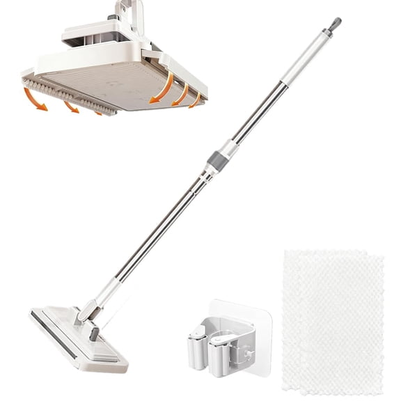 Hands-Free Flat Mop, 2026 Upgraded Multi-Purpose Flat Mop with One-Click Cloth Attachment, Self-Locking Grip for Microfiber Cloths & Towels, No Bending for Floor Wall Kitchen Cleaning (37.4 inch)
