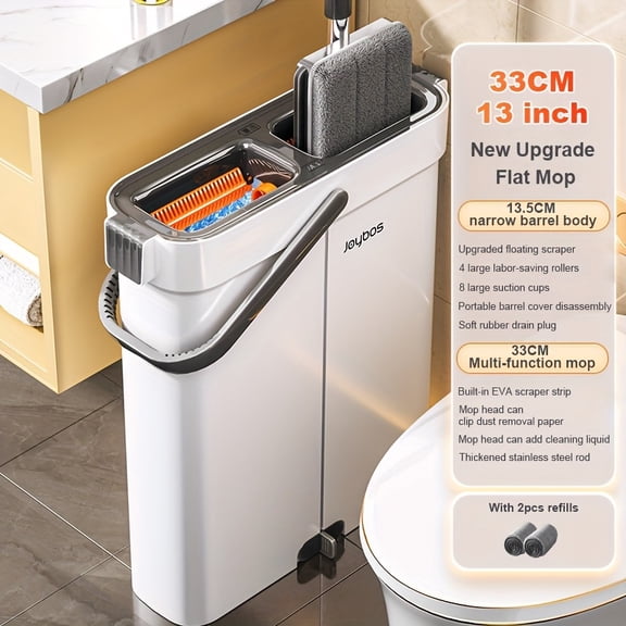 Hands-Free Flat Mop and Bucket Set with Wringer, Clean and Dirty Water Separation, Wet and Dry Floor Cleaning System, Includes 2 or 6 Washable Microfiber Pads