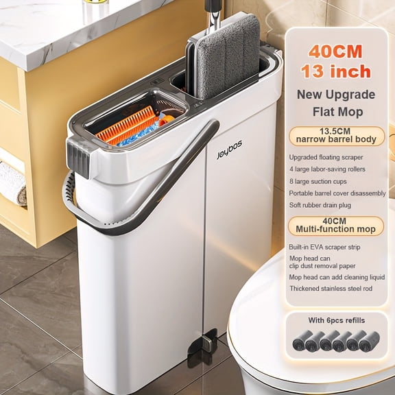 Hands-Free Flat Mop and Bucket Set with Wringer, Clean and Dirty Water Separation, Wet and Dry Floor Cleaning System, Includes 2 or 6 Washable Microfiber Pads