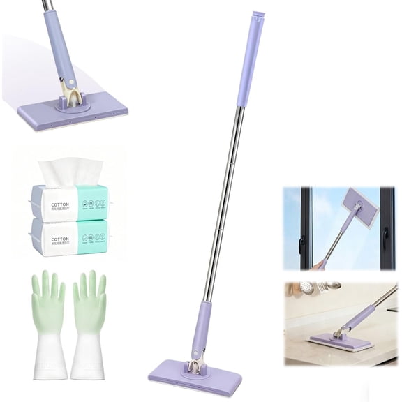 Hands Free Flat Mop Click, Hands Free Multi Purpose Flat Mop, Clamp Mopa for Dry & Wet Pads, Snap Grip Mini Gripping with Sweeping & Mopping, Dust Mop for Hardwood Tile Small Space ()