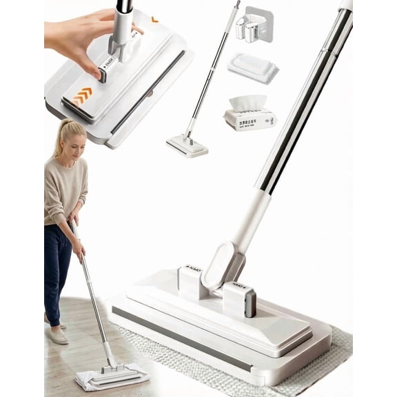 Hands Free Flat Mop, Hands Free Multi Purpose Flat Mop One Click for Wall Floor Bathroom Kitchen Cleaning