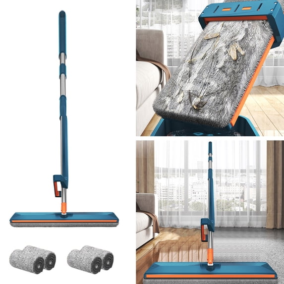 Hands-Free Flat Mop, Self-Wringing Microfiber Cleaner, 360 Rotatable Floor Tool, Wrings Without Hand Contact and Cleans Every Corner for Bathroom Tile, Laminate Floor, and Kitchen.