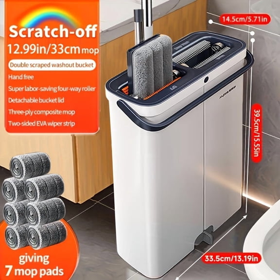 Hands-Free Flat Mop and Bucket Set, 12.99 or 15.75 Inch Mop Head, 2 Washable Reusable Microfiber Pads, Wet and Dry Floor Cleaning System