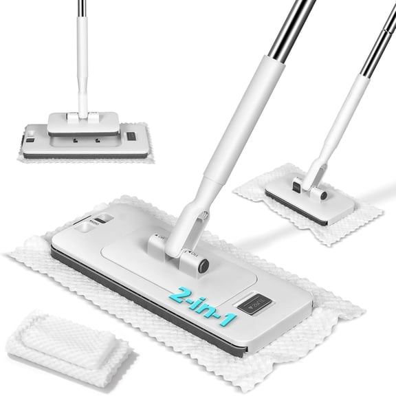 Hands Free Flat Mop with Mini Sweeper, 2-in-1 Disposable Microfiber Mop for Floor Cleaning, 47" Long Handle, No Touch, Multi-Surface Dust Mop