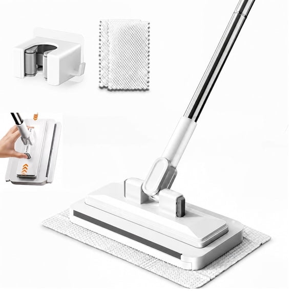 Hands Free Flat Mop with Squeegee,Snap Grip Mini Mops Use Any Cloth,Zero Touch Dirty Cloth Release,for Whole House Cleaning
