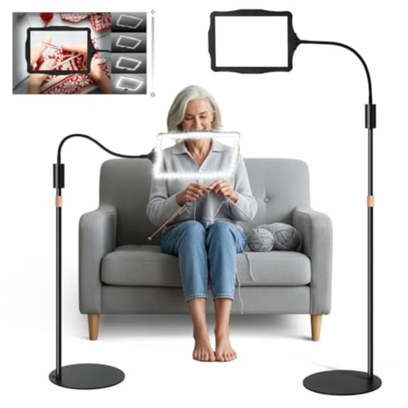 Hands-Free Floor Magnifying Glass with Light and Stand 48-LEDs Lighted Magnifying Lamp with 360 Flexible Gooseneck for Reading Close Work Repair Crafts