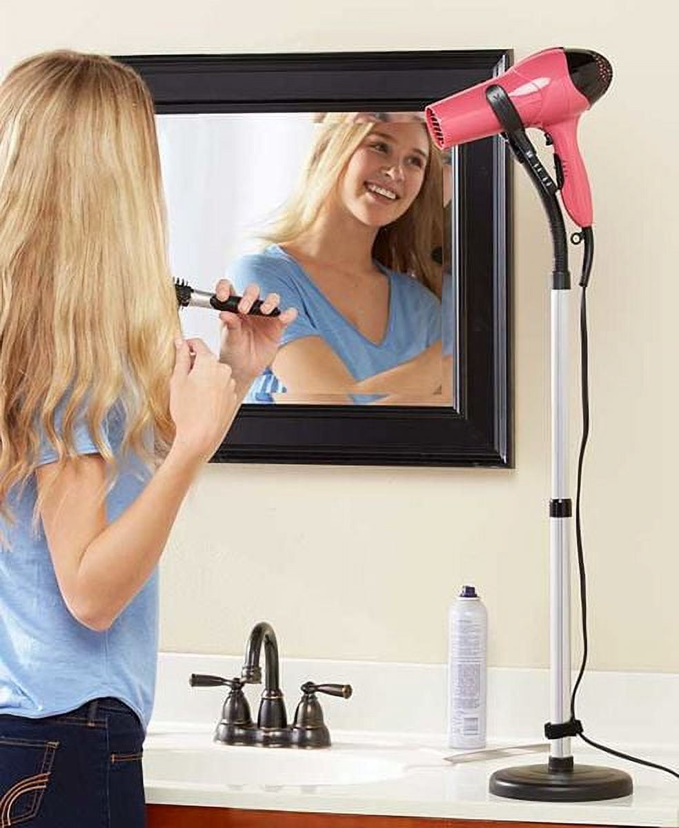 Hands Free Hair Dryer Holder - Blow Drying Wall Mount Design - Stand Adjusts