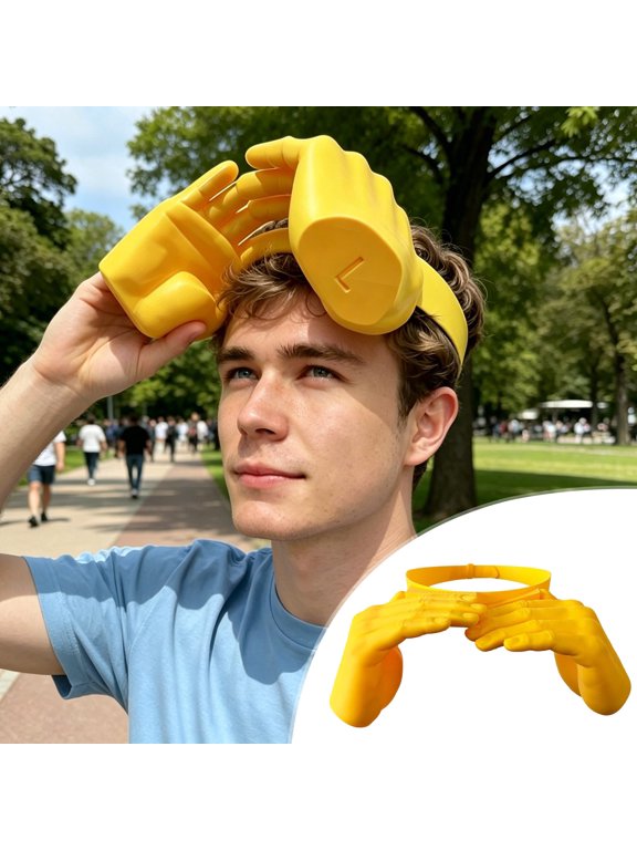 Hands-Free Hand Shade Hat Instant Sun Protection Visor,Adjustable Funny Hand Sun Visor Hat,for Beach Travel Photo(Yellow)