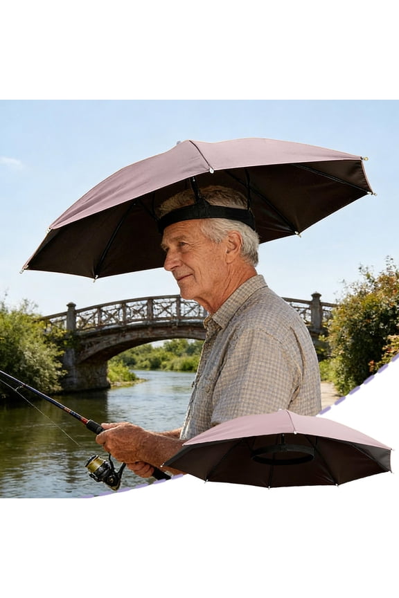 Hands Free Head Mounted Umbrella Hat, Sun & Rain Resistant Fishing & Travel Hat Umbrella, Lightweight Portable Head Umbrella for Outdoor Activities, UV Protection Sunshade Hat