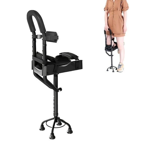 Hands Free Knee Walker Crutches for Adults, Adjustable Height Adult Single Legged Knee Crutch, Portable Walking Crutch with Stable Four-Legged Base