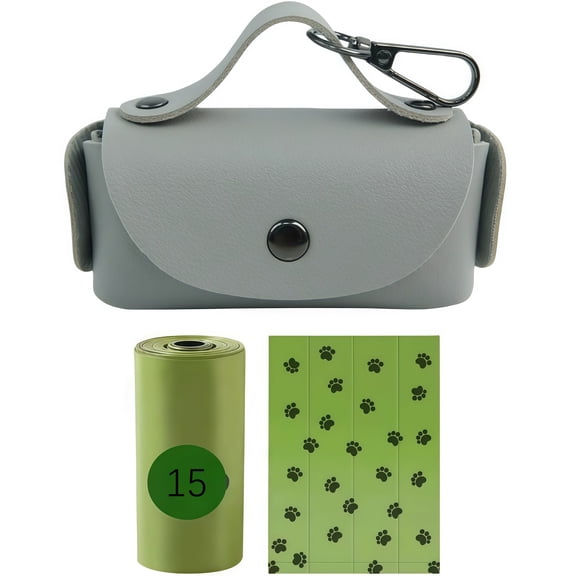 Hands-Free Leather Pet Waste Bag Organizer with Waste Bags for Easy Carry