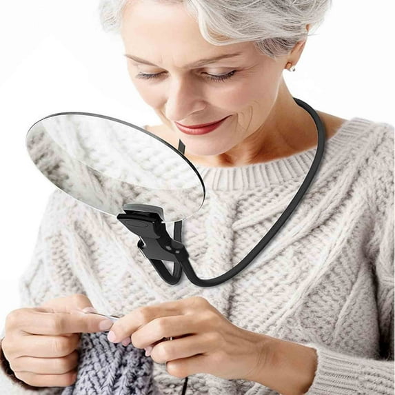 Hands Free Magnifier 5x Large Lens, QQZ Adjustable Neck Mounted Magnifier with Stand, 5.12 Inch Acrylic Glass for Reading Crafts Elderly Poor Vision