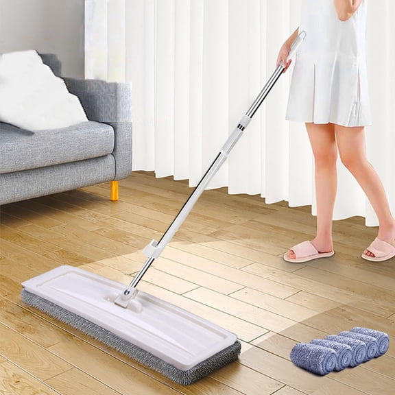 Hands-Free Microfiber Flat Mop with 360° Rotation,Self-Wringing Floor Mop for Kitchen,Bathroom,Laminate and Hardwood Floors,Washable Pads Mop for Easy Home Cleaning and Hard-to-Reach Corners-White
