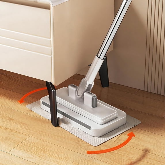 Hands-Free Microfiber Flat Mop, Reusable Clip-On Floor Cleaning Mop with Wall Mount