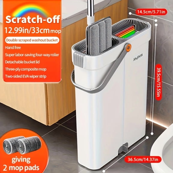 Hands-Free Mop & Wash Bucket Set, 12.99"/15.75" with 2 Reusable Microfiber Cloths, Wet/Dry Dust Mop, Floor Cleaning System, Holiday Cleaning Supplies