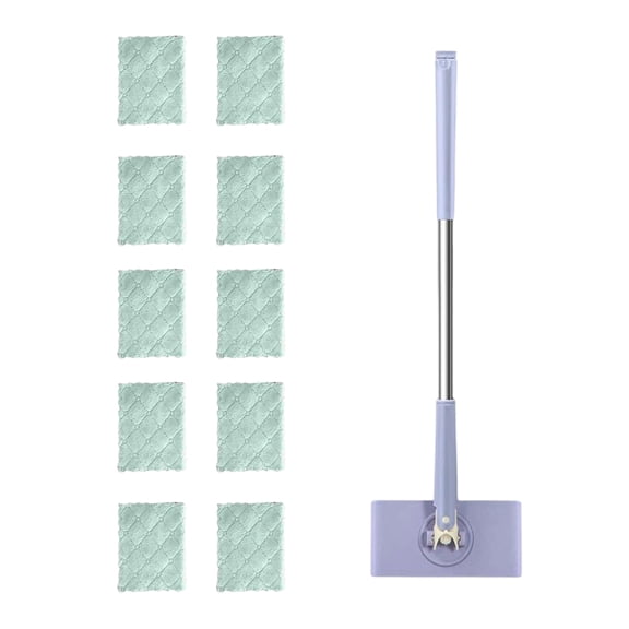 Hands-Free Mop with 10 Reusable Microfiber Cloths,Auto-Clamp Head for Floor and Wall Cleaning (Purple)