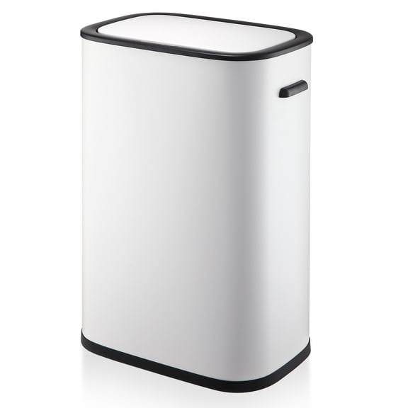 Hands-Free Motion Detector Trash Can - 13 Gal/50L Smart Kitchen Garbage Bin with Soft-Close Lid, Dual Compartments, Odor Control - Ideal for Kitchen, Office, Bathroom, White