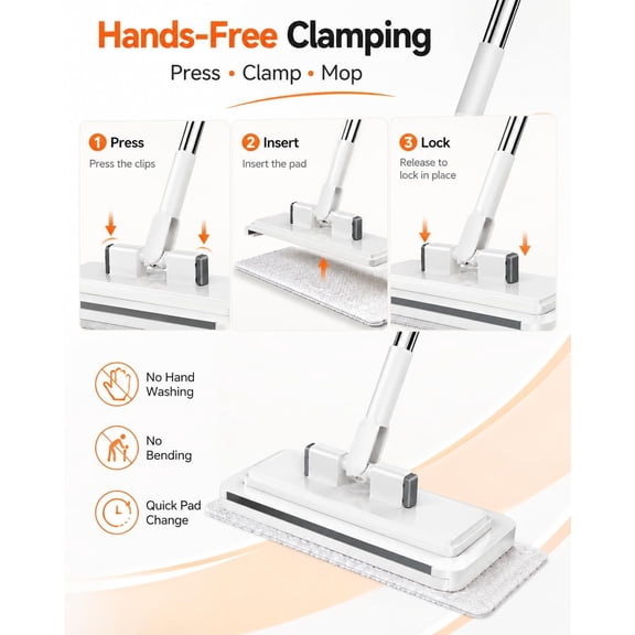 Hands-Free Multi-Purpose Flat Mop – 360° Rotating Floor Cleaner, Reusable Microfiber Mop with Easy-Wring System for Hardwood, Tile, and Laminate Floors (1Pcs)M