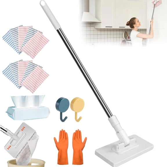 Hands-Free Multi-Purpose Flat Mop, 40" Lazy Cleaning Mops with One-Click Cloth Attachment, Locking Swivel Head, 10 Reusable Pads