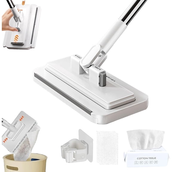 Hands-Free Multi-Purpose Flat Mop, 53.1in Hands Free Flat Mop One Click, Lazy Cleaning & Face Towel Cloth Changing Mini Mops, Clip on Cleaning Mops for Floor, Hardwood, Tile, Mirror & More(53.1in)
