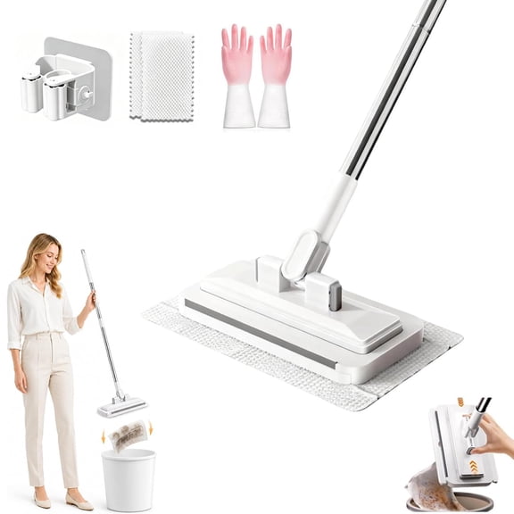 Hands-Free Multi-Purpose Flat Mop, Hands Free Flat Mop One Click, Lazy Cleaning & Face Towel Cloth Changing Mini Mops, 360° Rotating Mops Head, Dry and Wet Use, for Floor, Wall, Bathroom